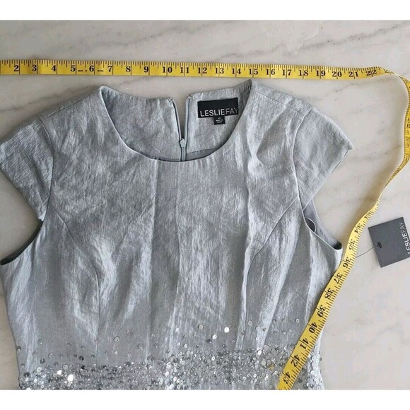 LESLIE FAY Women's Size 10 Sequined Sleeveless Formal Blue Dress - Picture 8 of 13